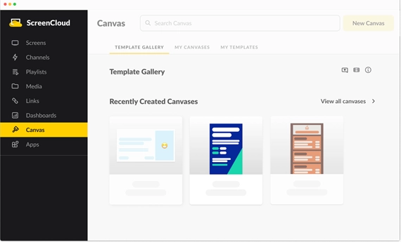 A photo of the Canvas Page for Template Gallery
